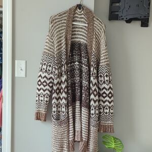 American Eagle Outfitters Brown and Cream Cardigan Sweater